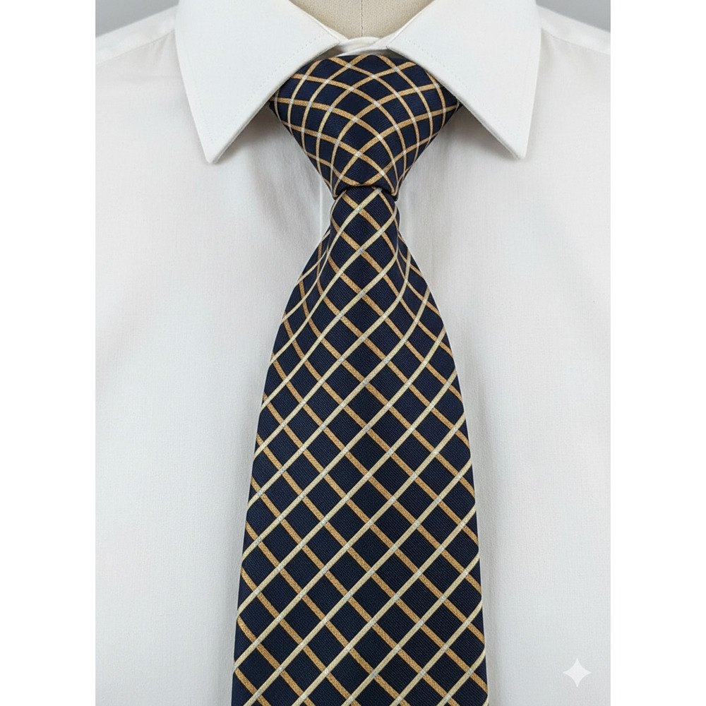 Nautica blue yellow lattice silk tie - 57.5"
